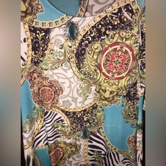 119.  Fresh of LA Sheath Teal Gold Chain Large Dress - Picture 6 of 7